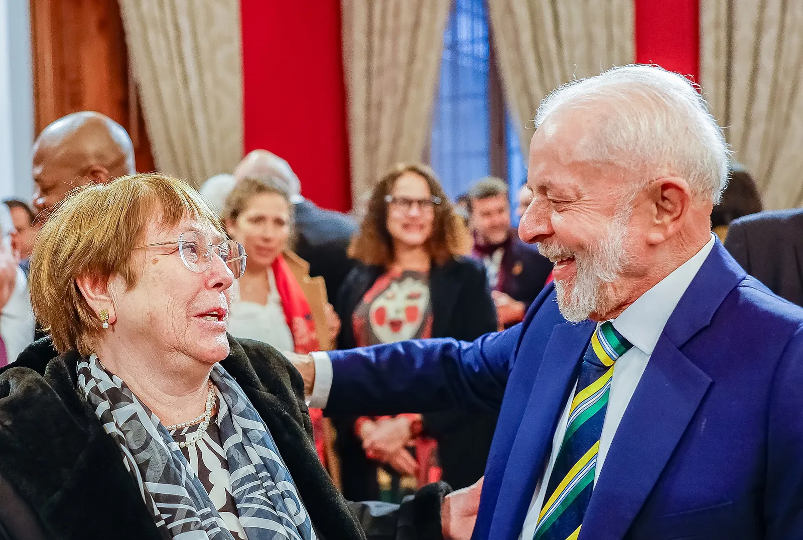 Lula and the former President of Chile Michelle Bachelet at the official lunch offered by Gabriel Boric at La Moneda Palace, in Santiago, on August 5, 2024.
