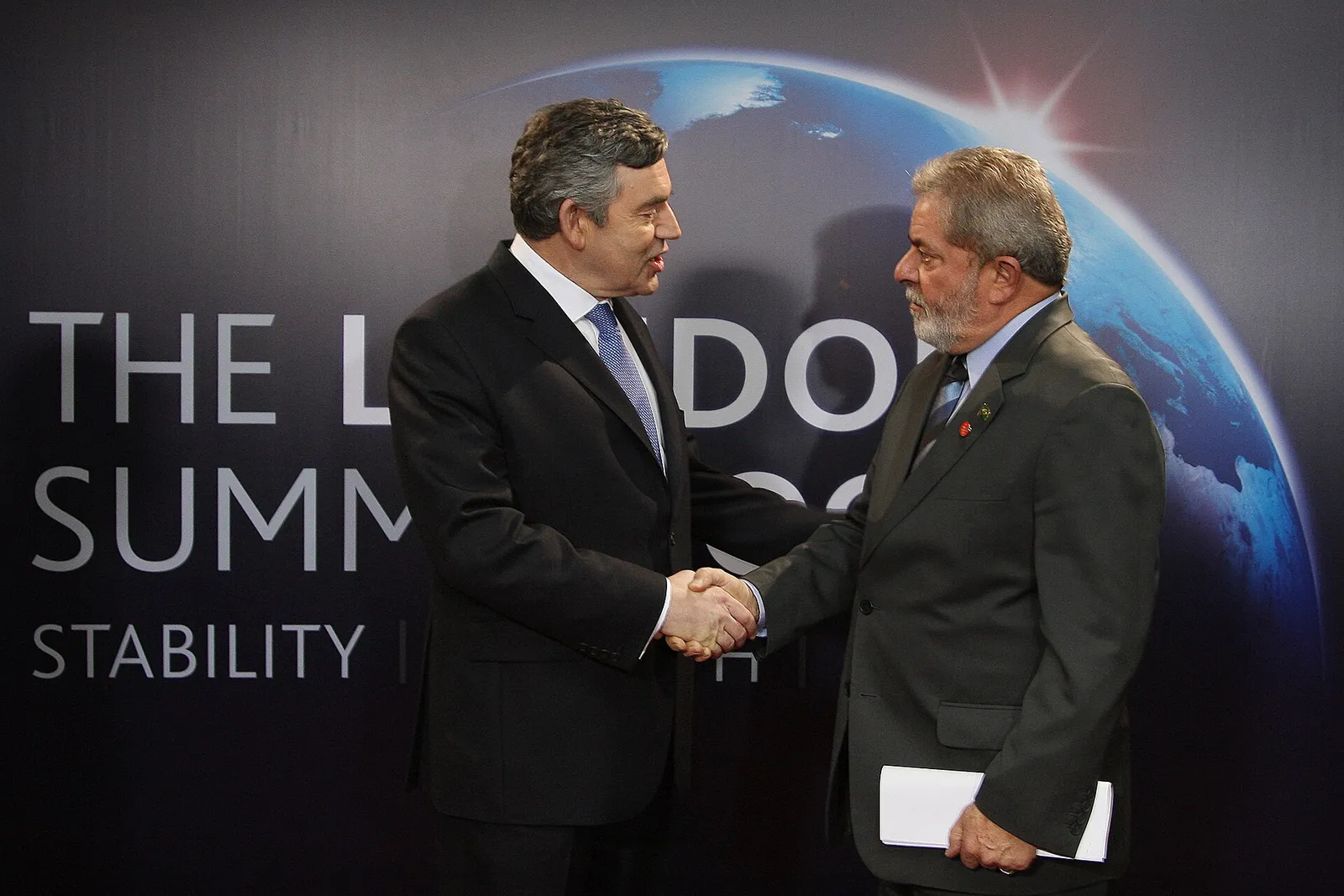Lula at the first working session of the G20 summit in London, with Gordon Brown, on April 2, 2009.