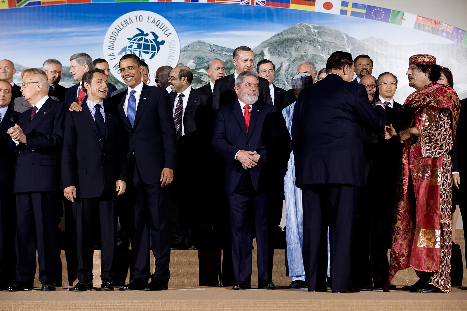 Family photo of the G8 summit in L'Aquila, Italy, on July 9, 2009.
