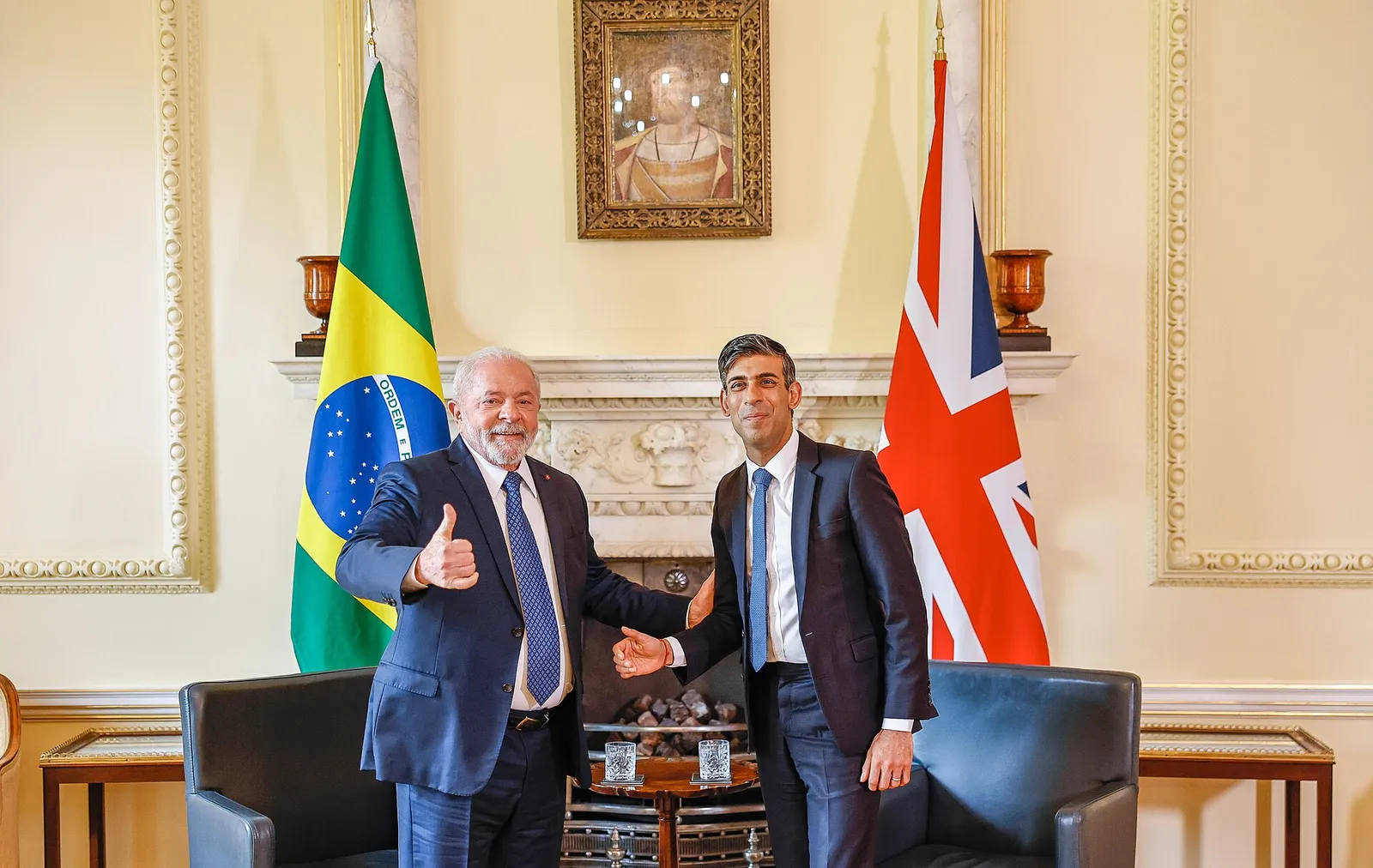 Lula in a meeting with Rishi Sunak at 10 Downing Street, London, on May 5, 2023.