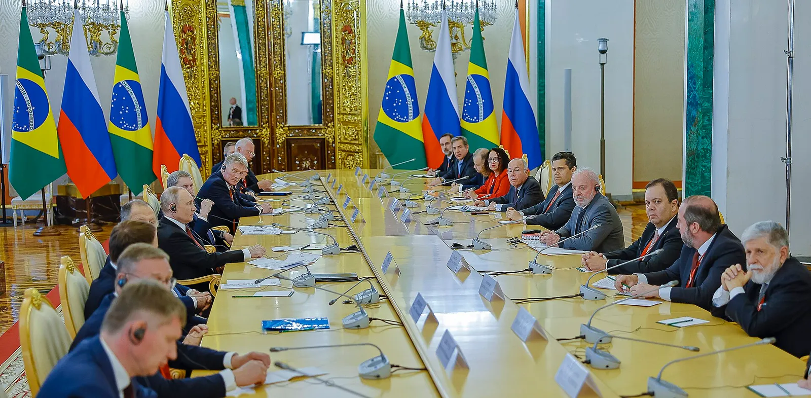 Lula in a meeting with Vladimir Putin at the Grand Kremlin Palace, in Moscow, on May 9, 2025.