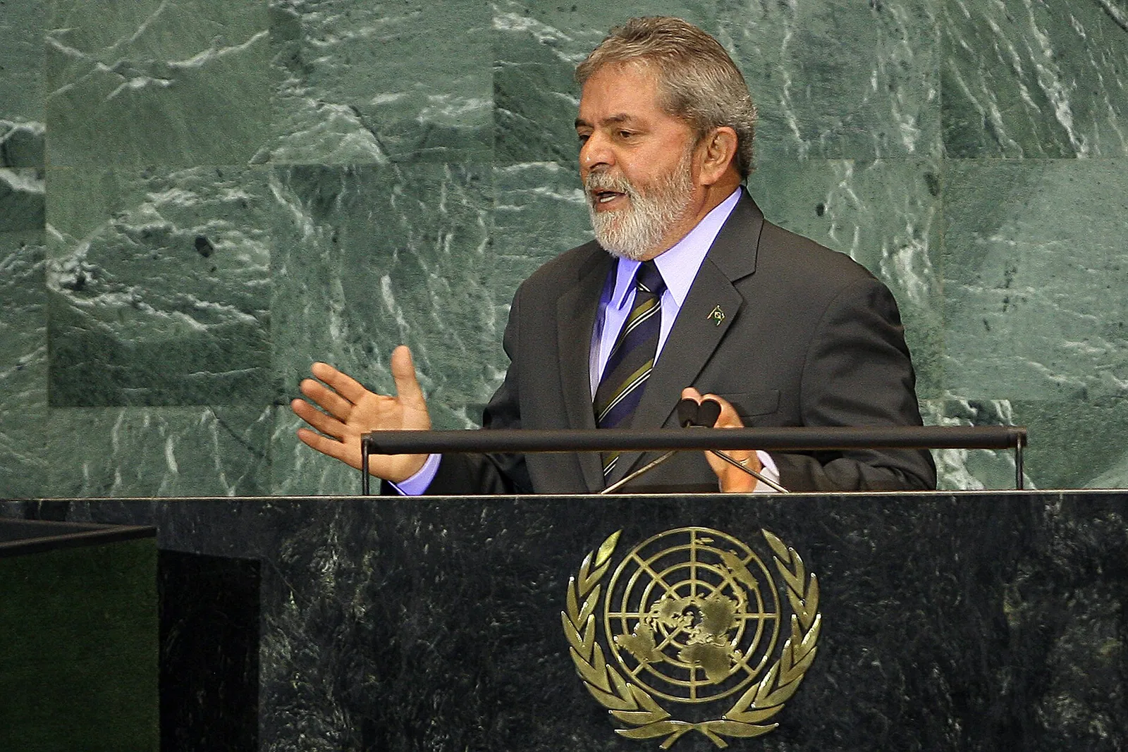 Lula speaks at the opening of the 63rd United Nations General Assembly, on September 23, 2008.